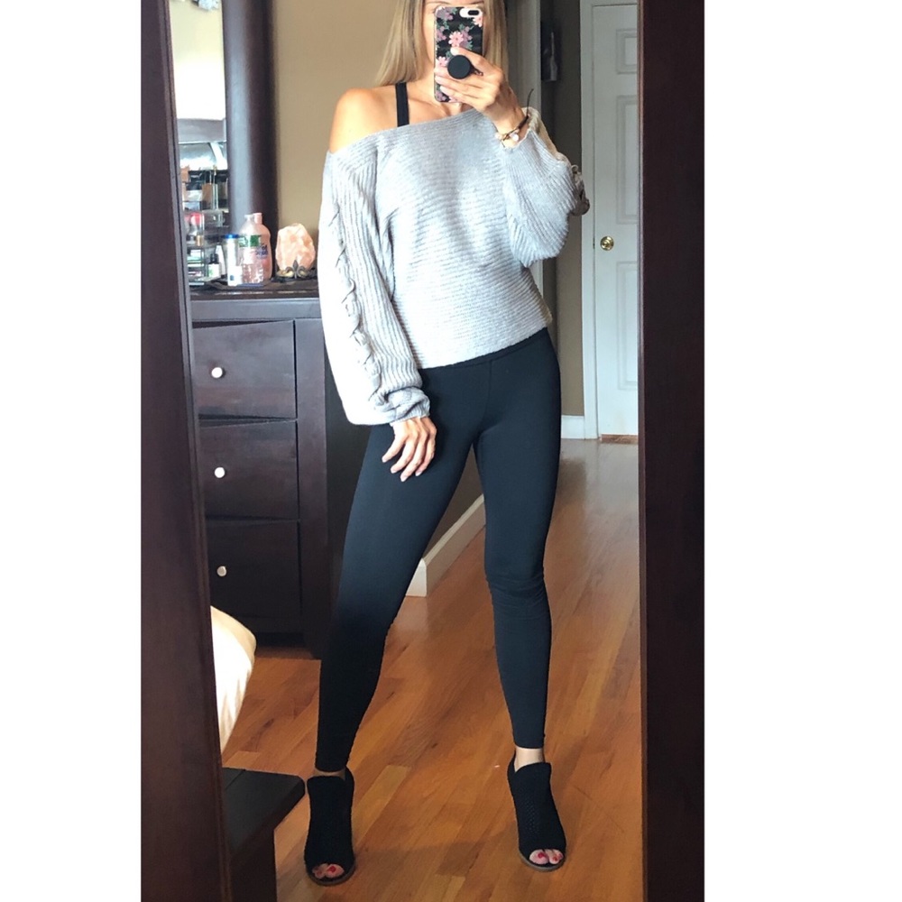 Gray Off-Shoulder Knit Sweater - Picture 3 of 7